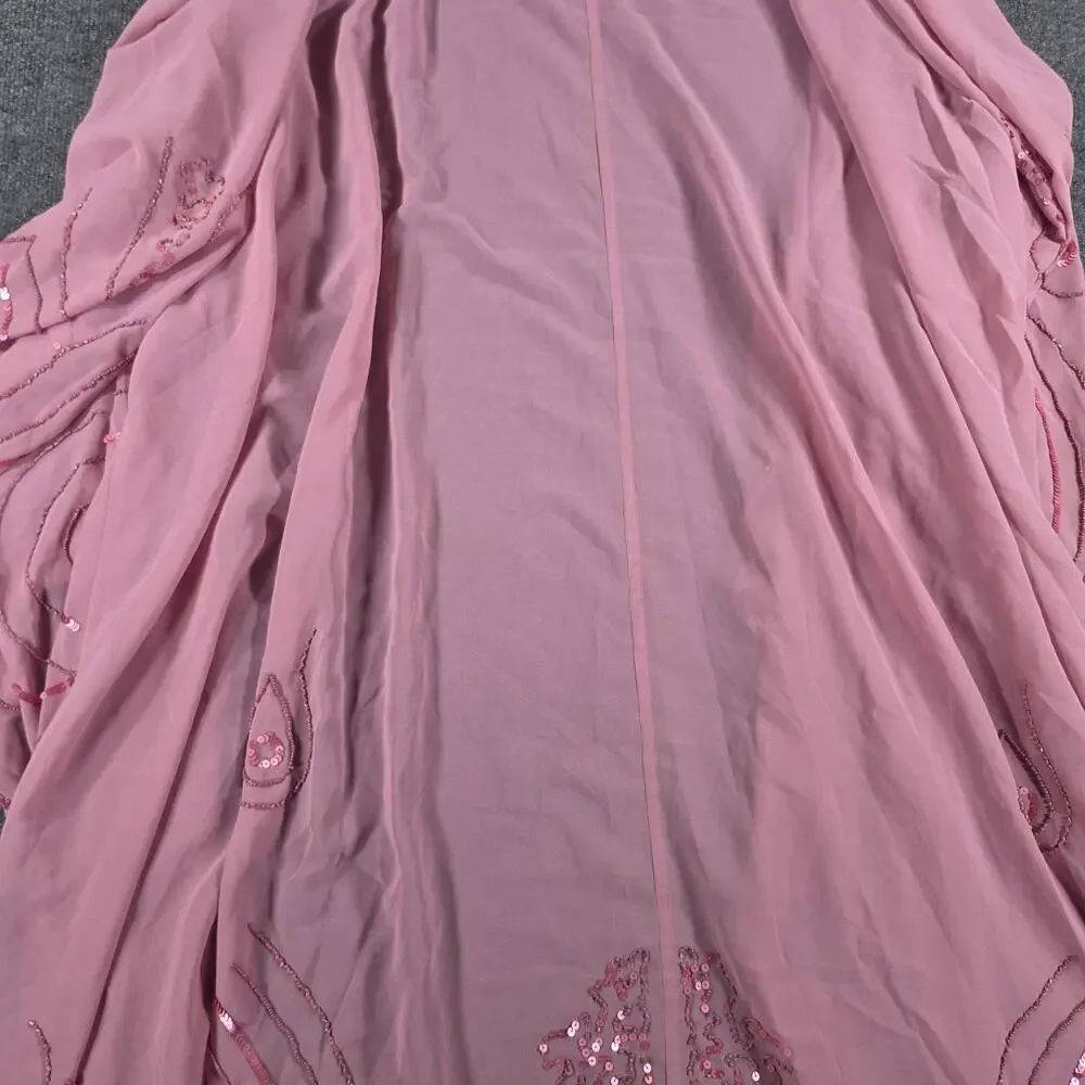 Roaman's Women 44W Mauve Pink 3PC Sequin Beaded Duster Pant Set Formal Plus Size